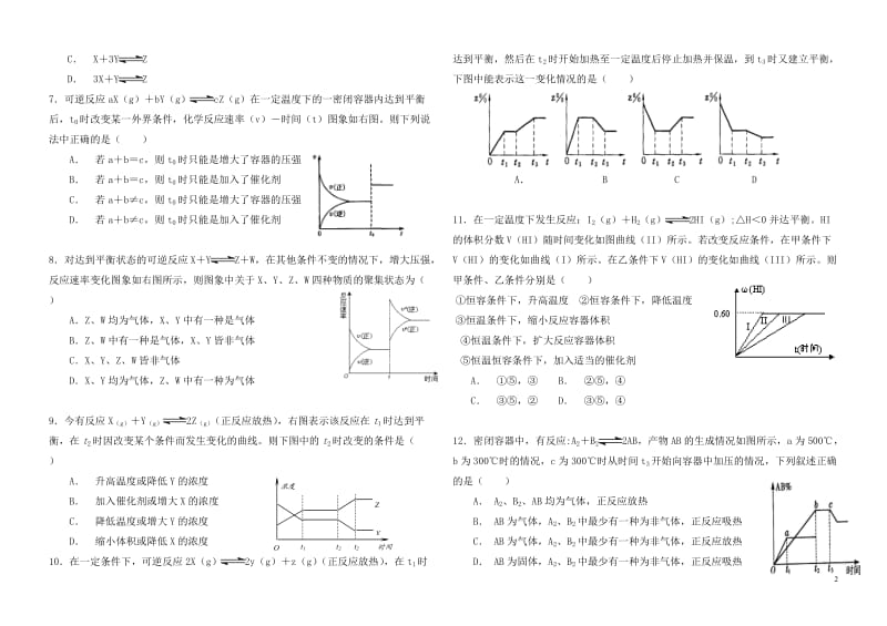 2017届高三化学平衡图像题专练_第2页