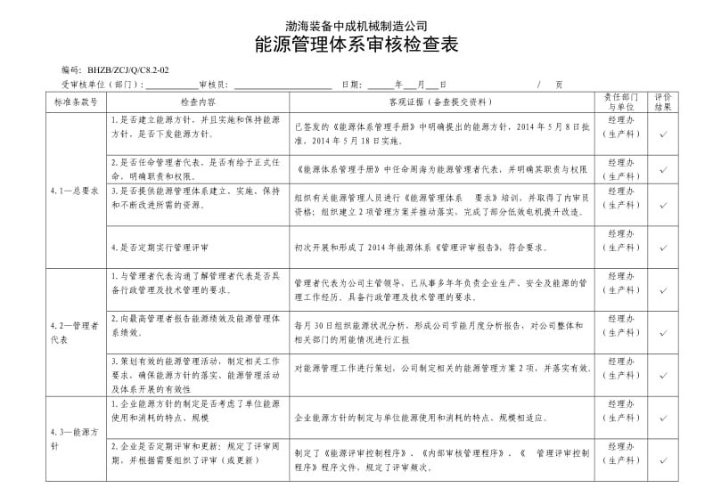 能源管理体系23331-2012审核检查表清单_第1页