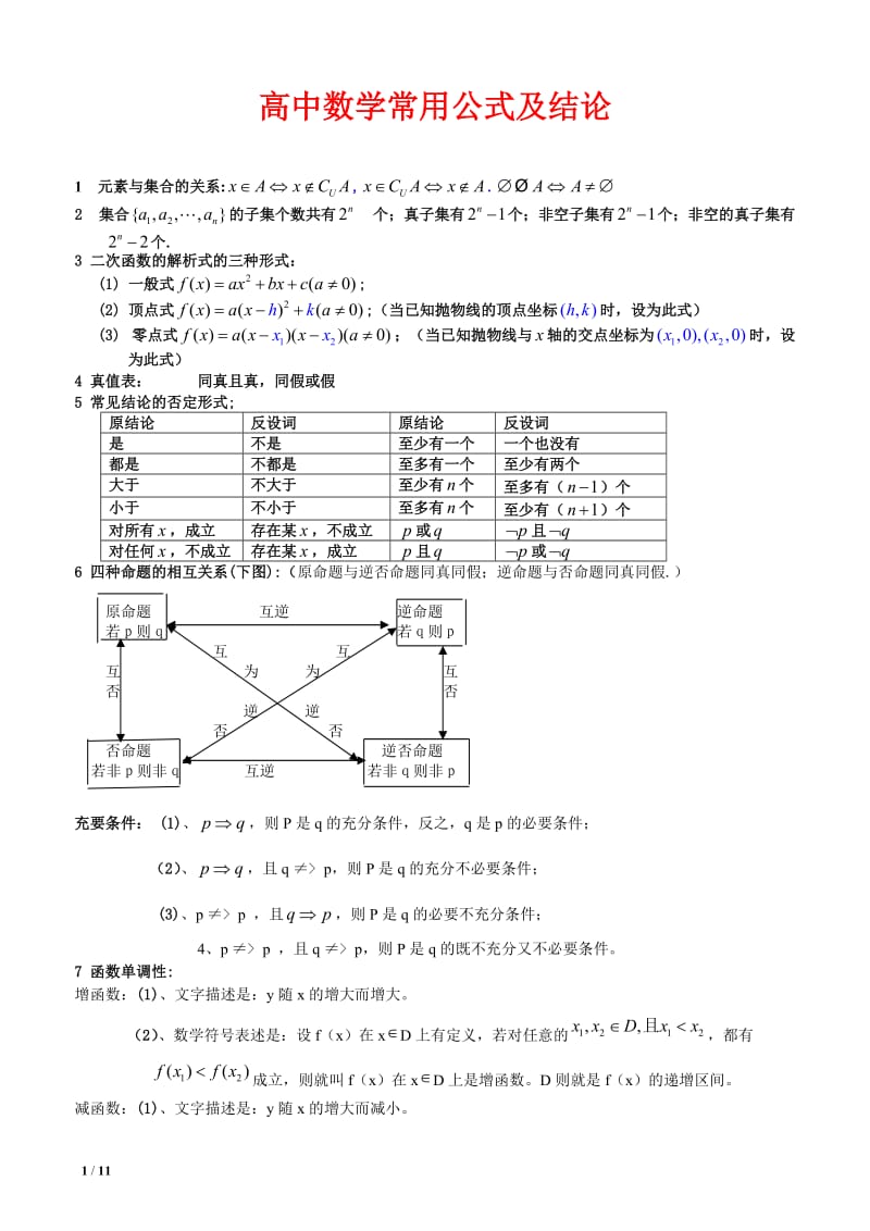 2017高考-高中数学常用公式及结论--理科_第1页