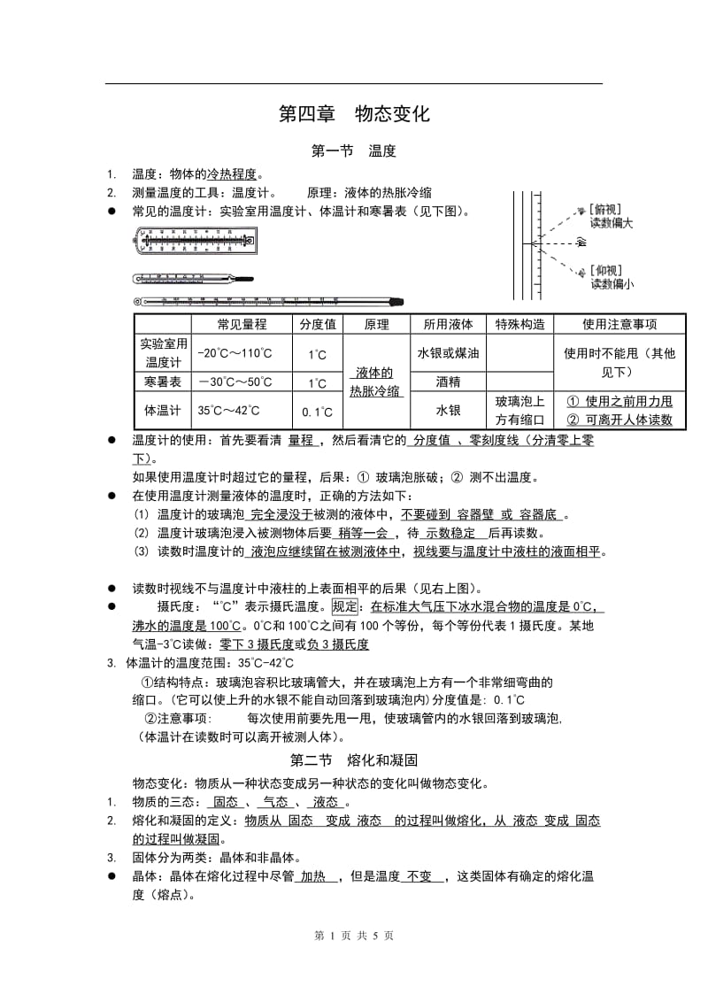 2014年八年级物理上《物态变化》知识点总结人教版_第1页