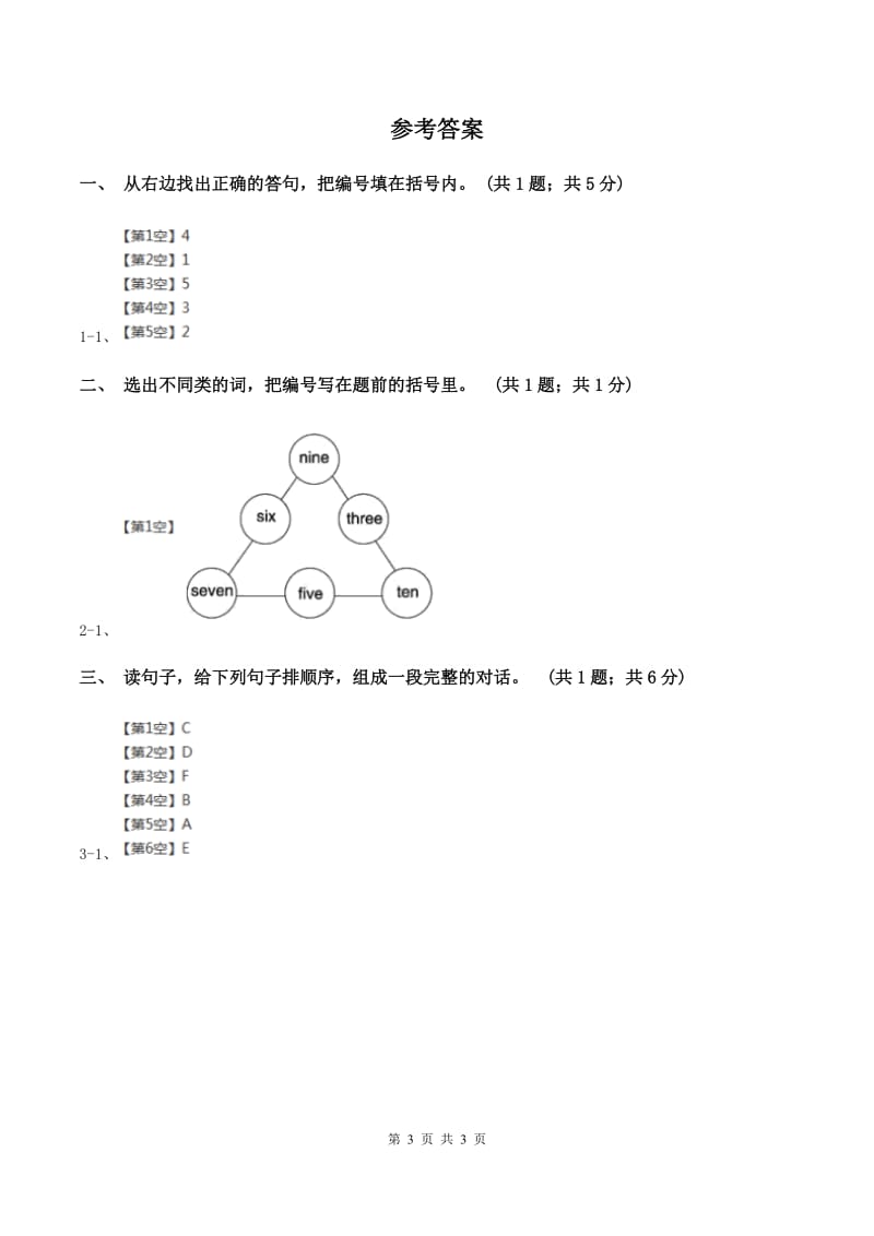 北师大版2019-2020学年度三年级上学期英语质量考查评价卷A卷_第3页