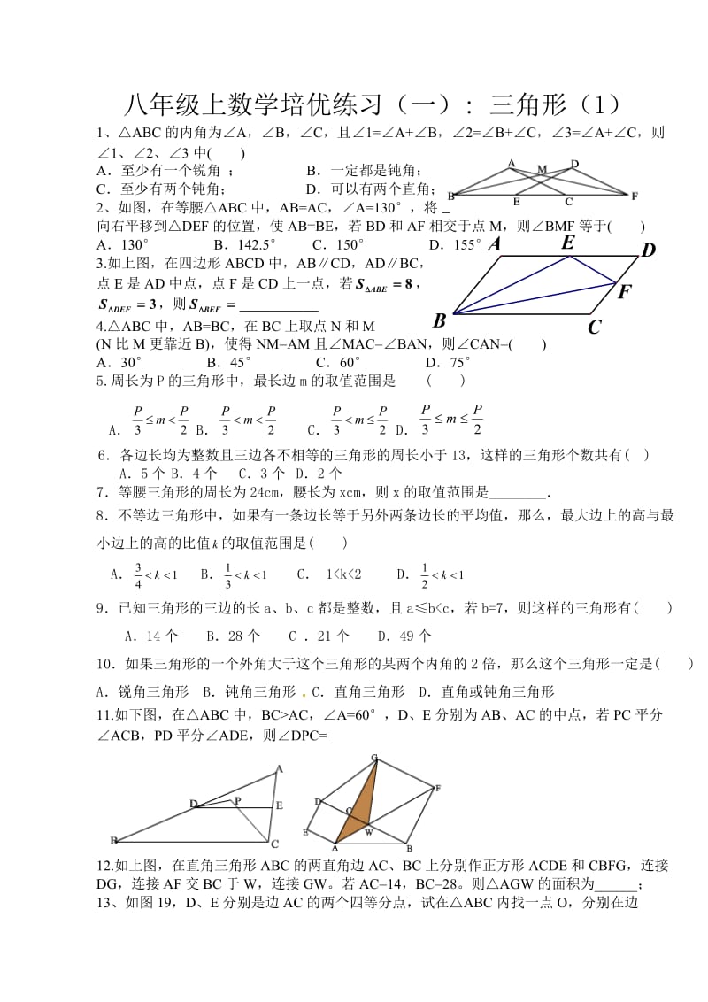 八年级上数学几何培优试题分类_第1页