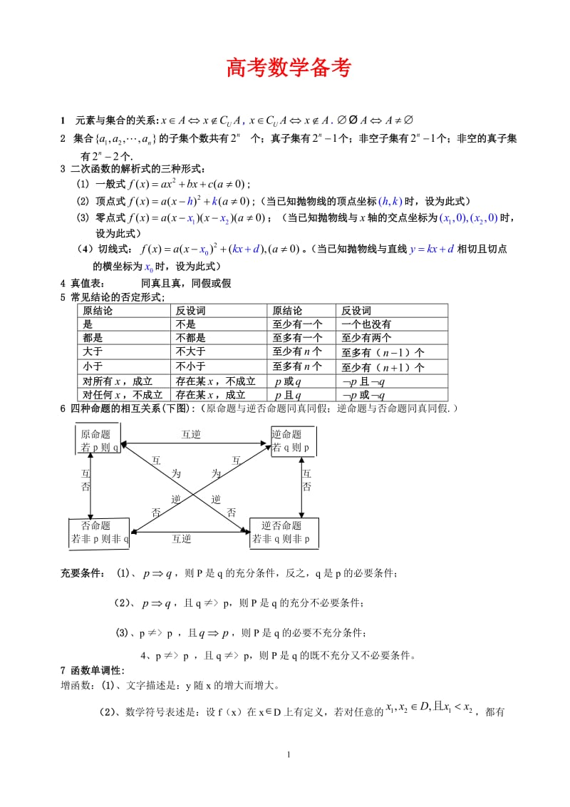 成人高考数学高考备考公式大全(完整版)_第1页