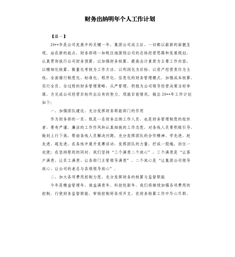 财务出纳明年个人工作计划.docx_第1页