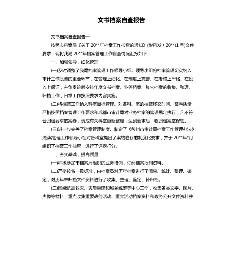 文书档案自查报告.docx_第1页