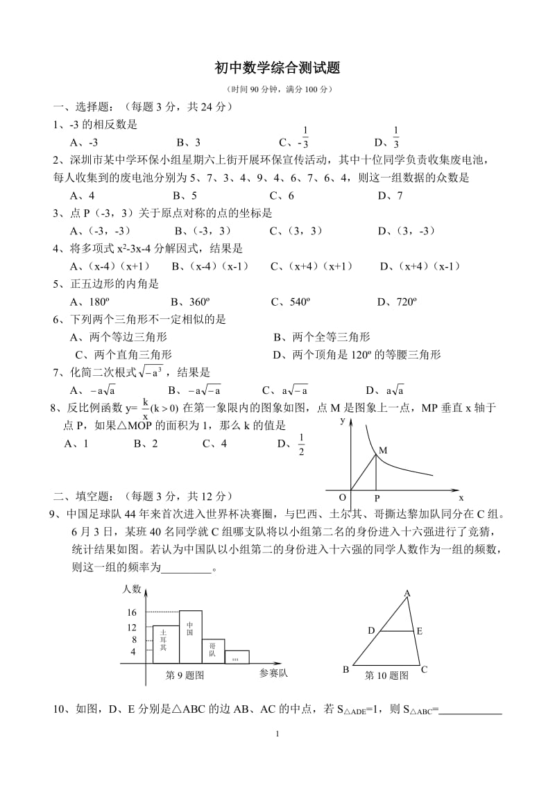 初中数学综合测试题1_第1页