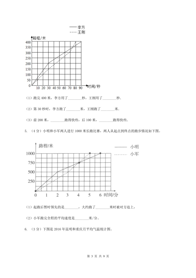 2019-2020学年小学数学人教版五年级下册 第七单元折线统计图B卷_第3页