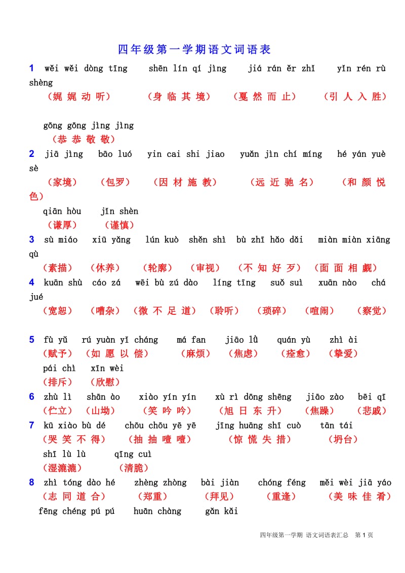 沪教版四年级上语文词语表_第1页