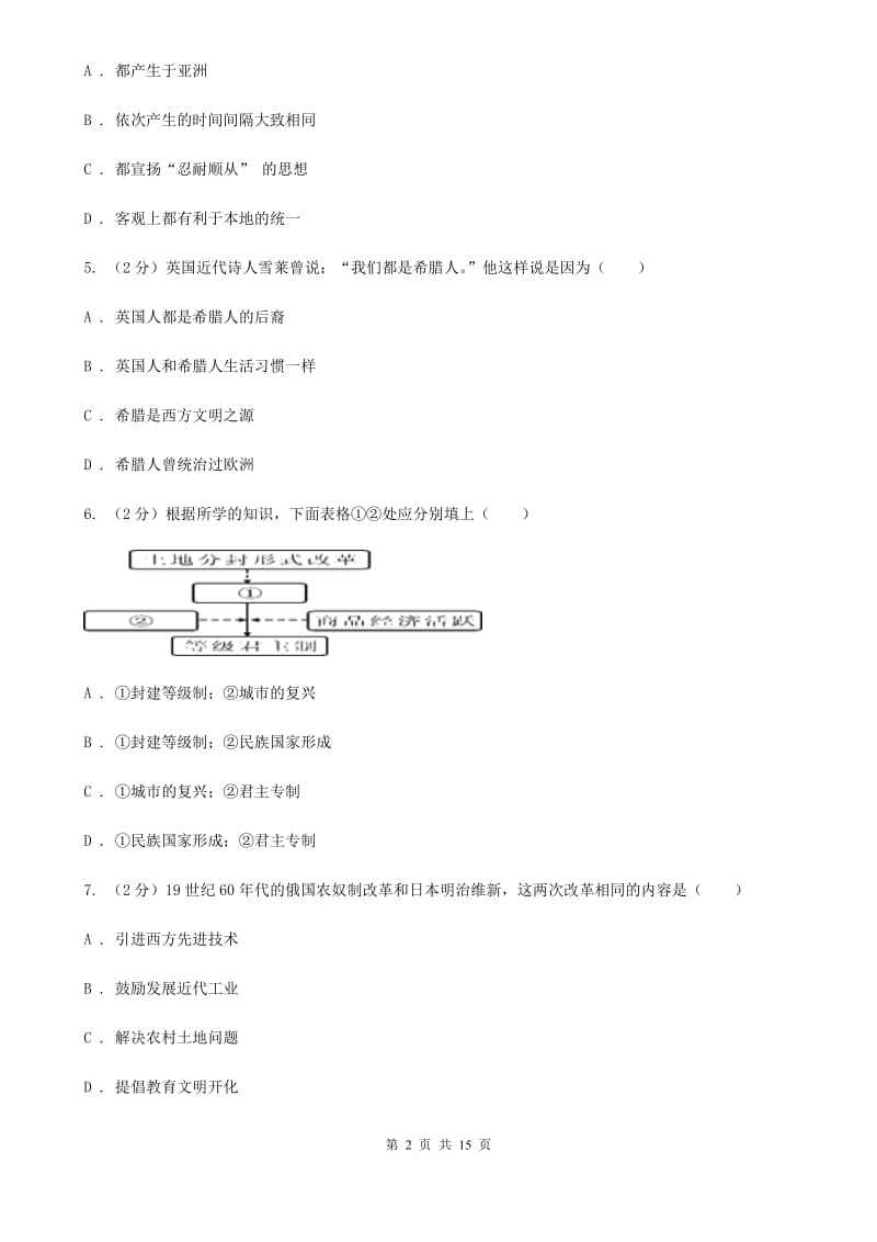 天津市九年级下学期历史第一次月考试卷D卷精编_第2页
