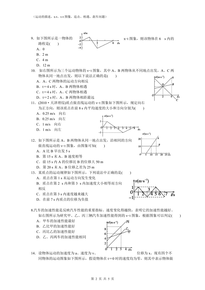 必修一物理第一章运动图像题_第2页