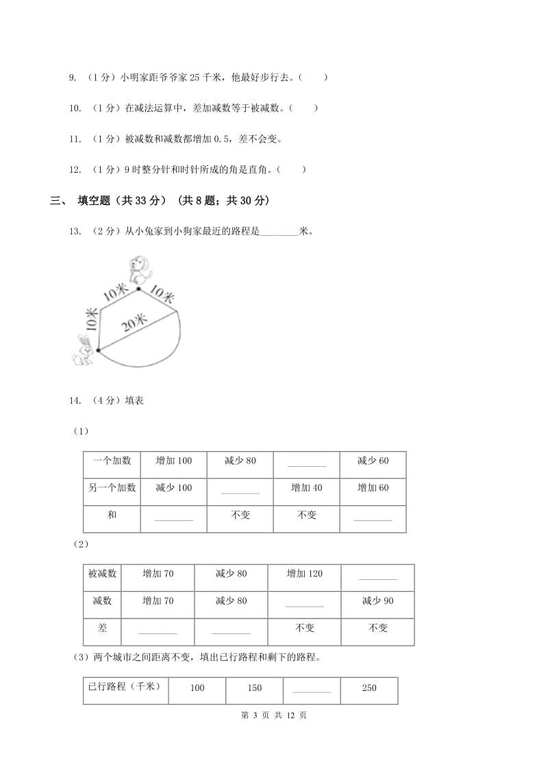 人教版2019-2020学年三年级上册数学期中试卷D卷_第3页