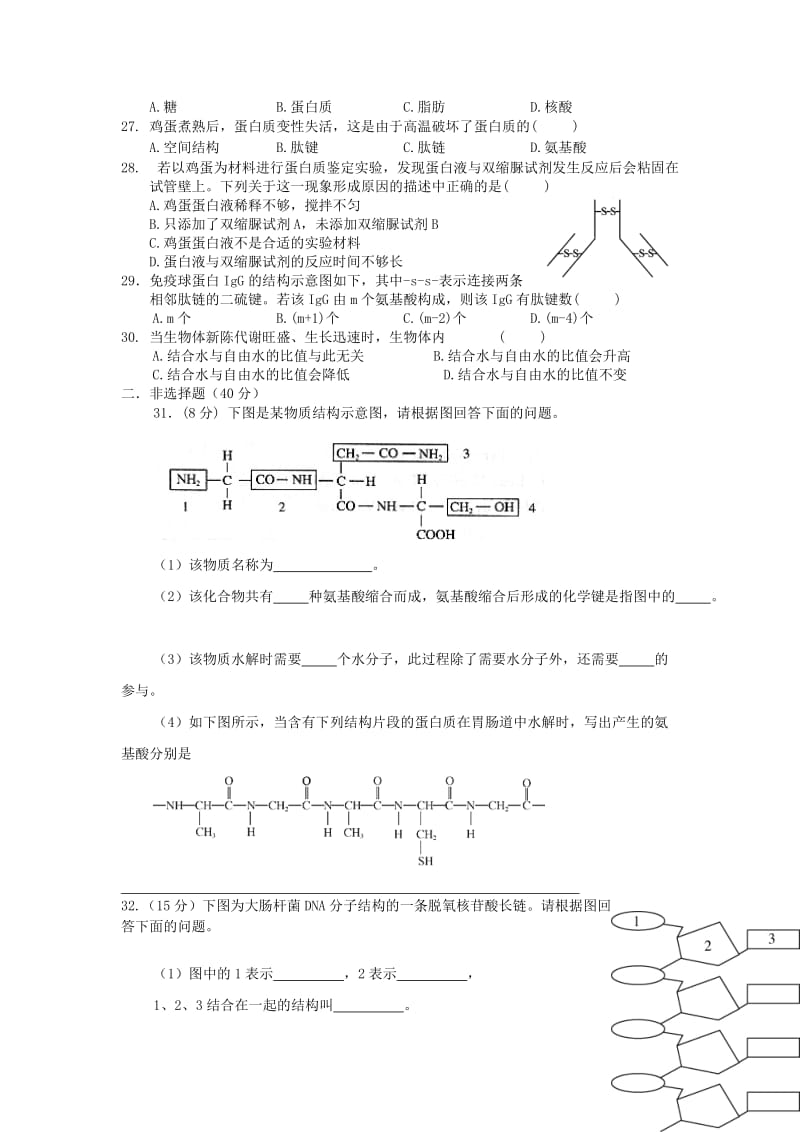 第二章-组成细胞的分子单元测试及答案_第3页