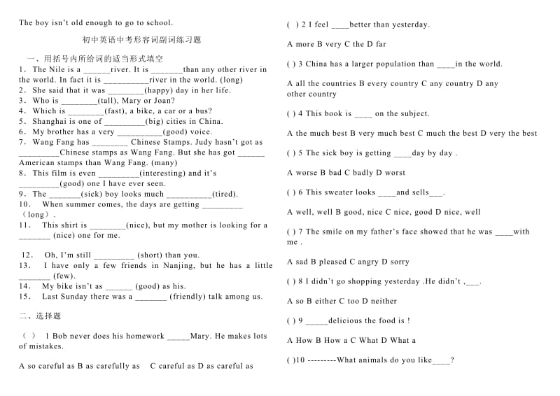 初中英语形容词和副词讲解与专项练习题_第3页