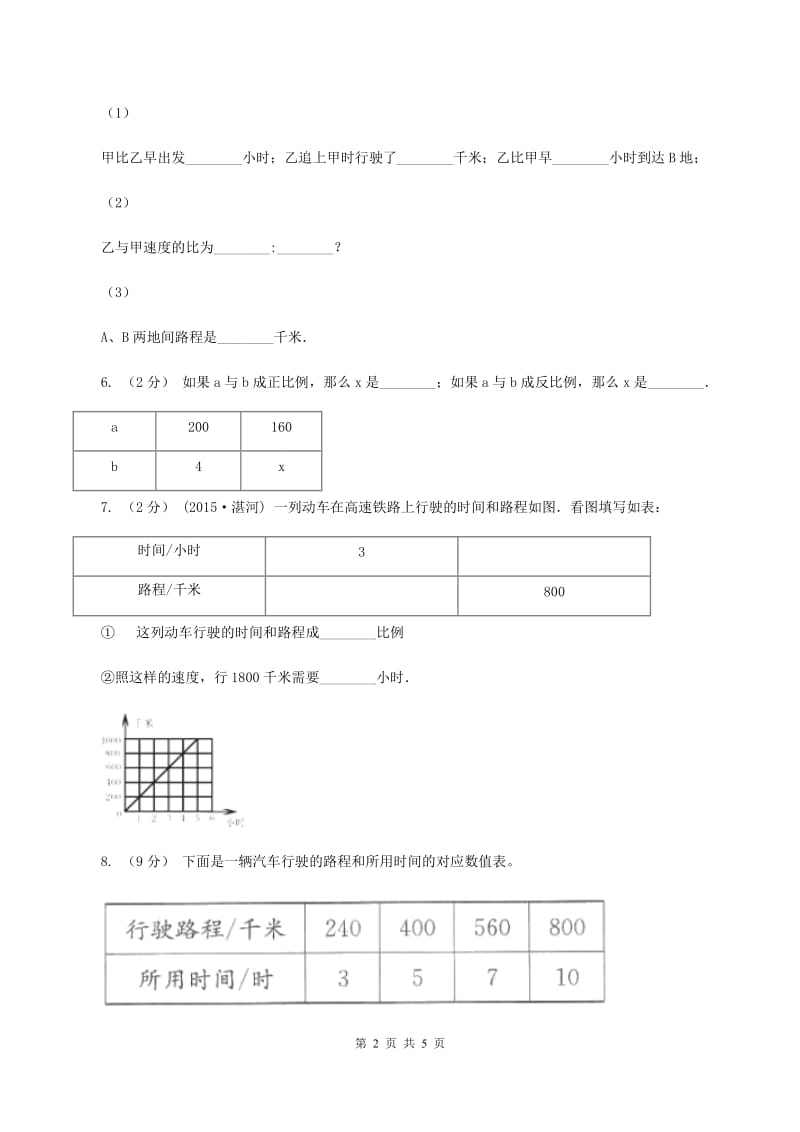 2019-2020学年浙教版数学六年级下册 1.5 正比例应用问题A卷_第2页