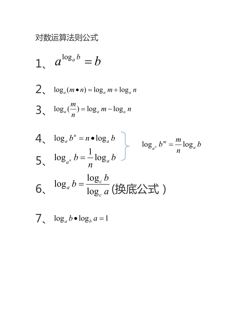 对数运算法则公式及其练习题_第1页