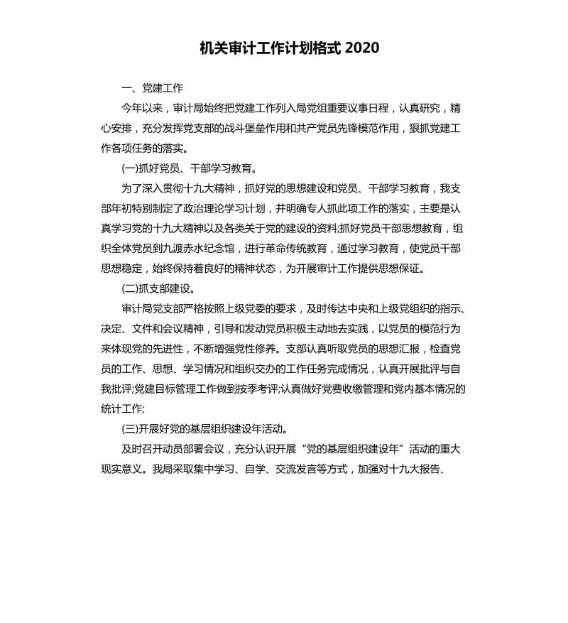 机关审计工作计划格式2020.docx_第1页