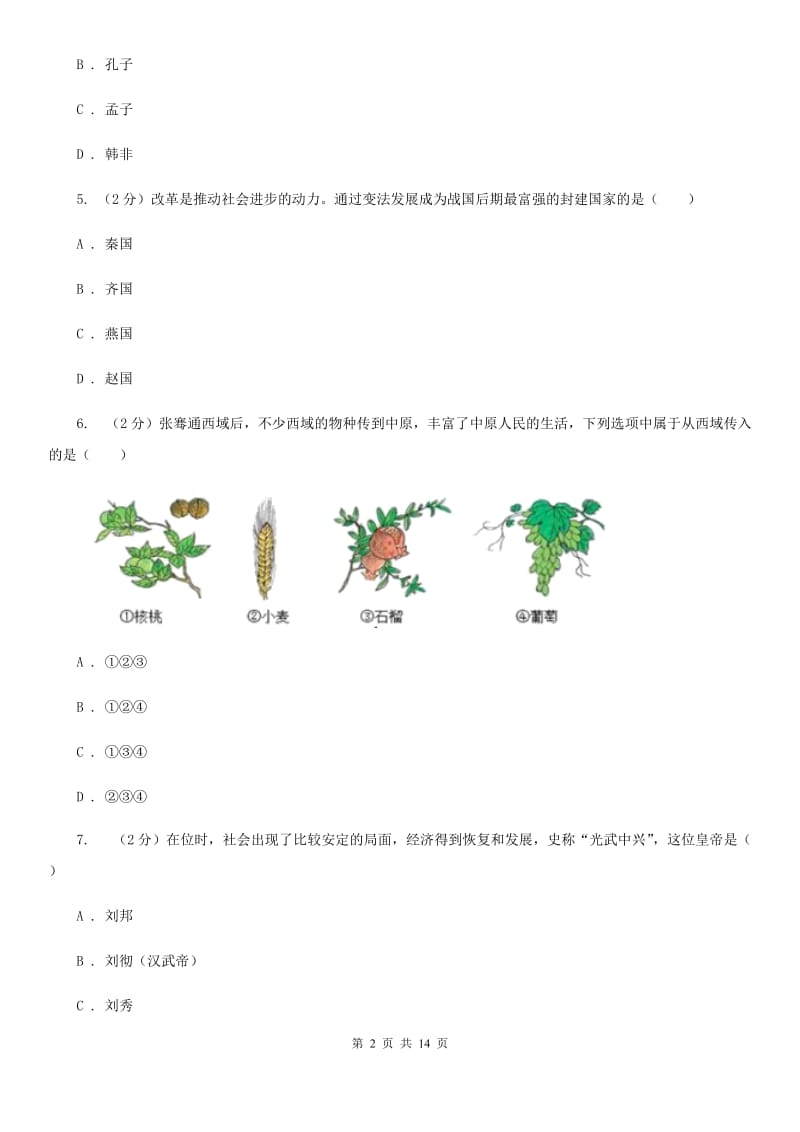 新人教版2020年九年级下学期历史一模试卷C卷_第2页