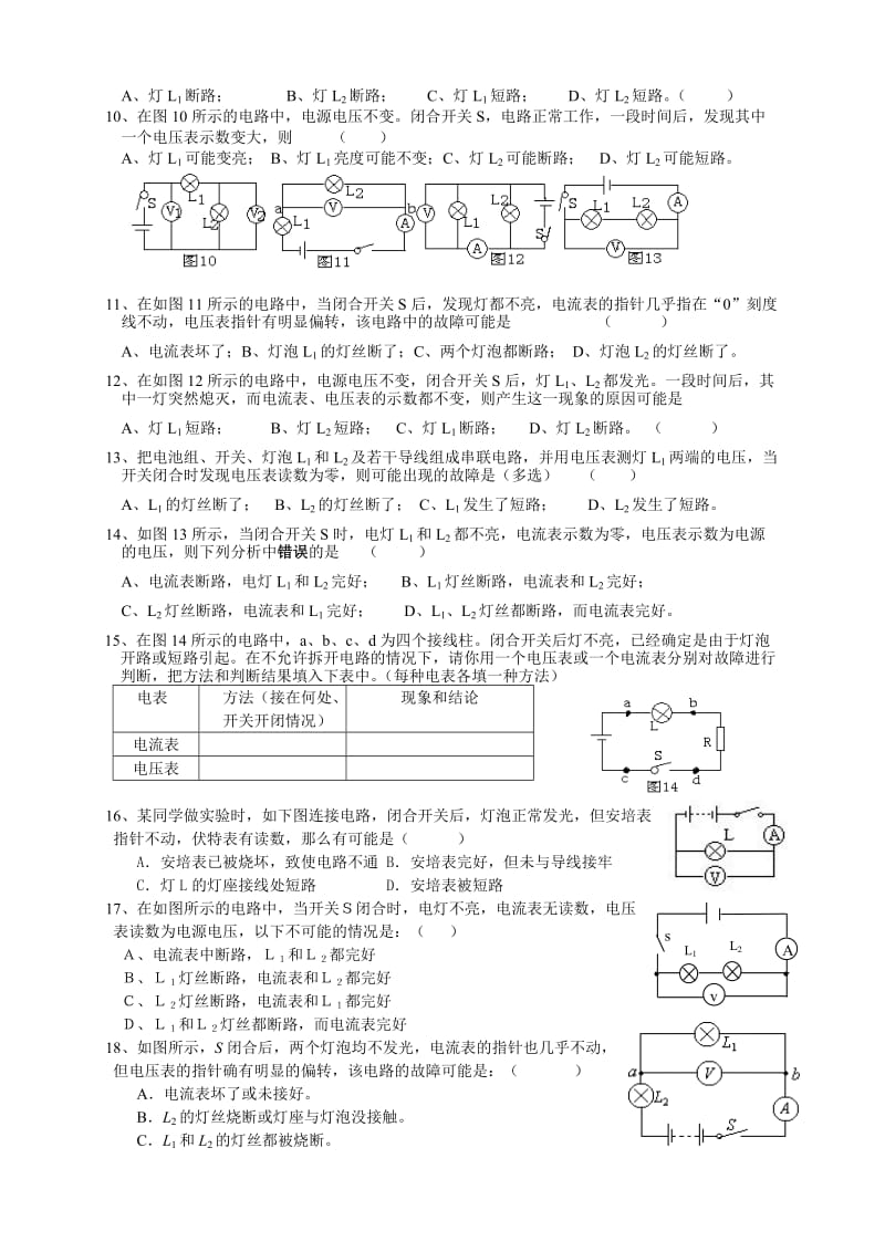 电路故障分析练习题(含答案)_第2页