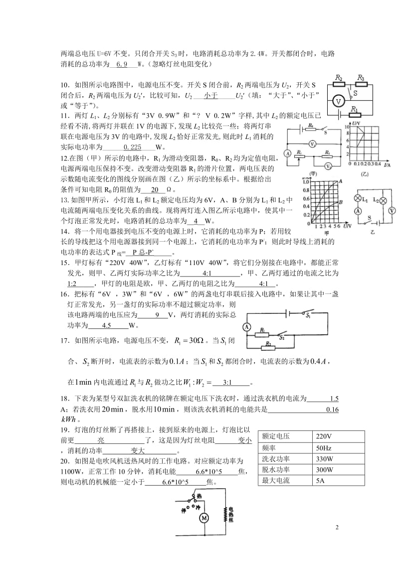 初中物理电学练习题(附答案)_第2页