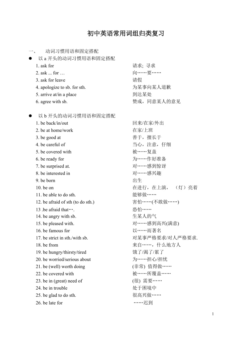 初中英语常用词组(中考必会)_第1页