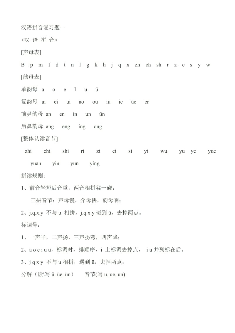 汉语拼音复习试题_第1页