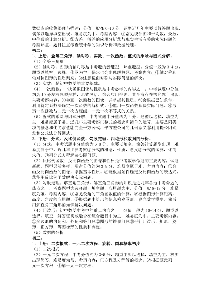 初中数学知识点考点归纳及分值分析_第2页