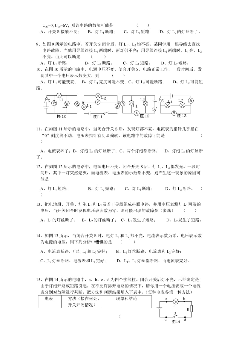 初三物理电路故障的练习题-2_第2页