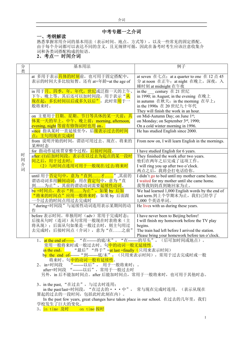 初中介词专项练习_第1页