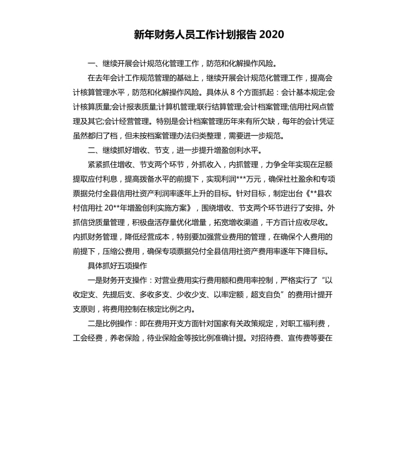 新年财务人员工作计划报告2020.docx_第1页