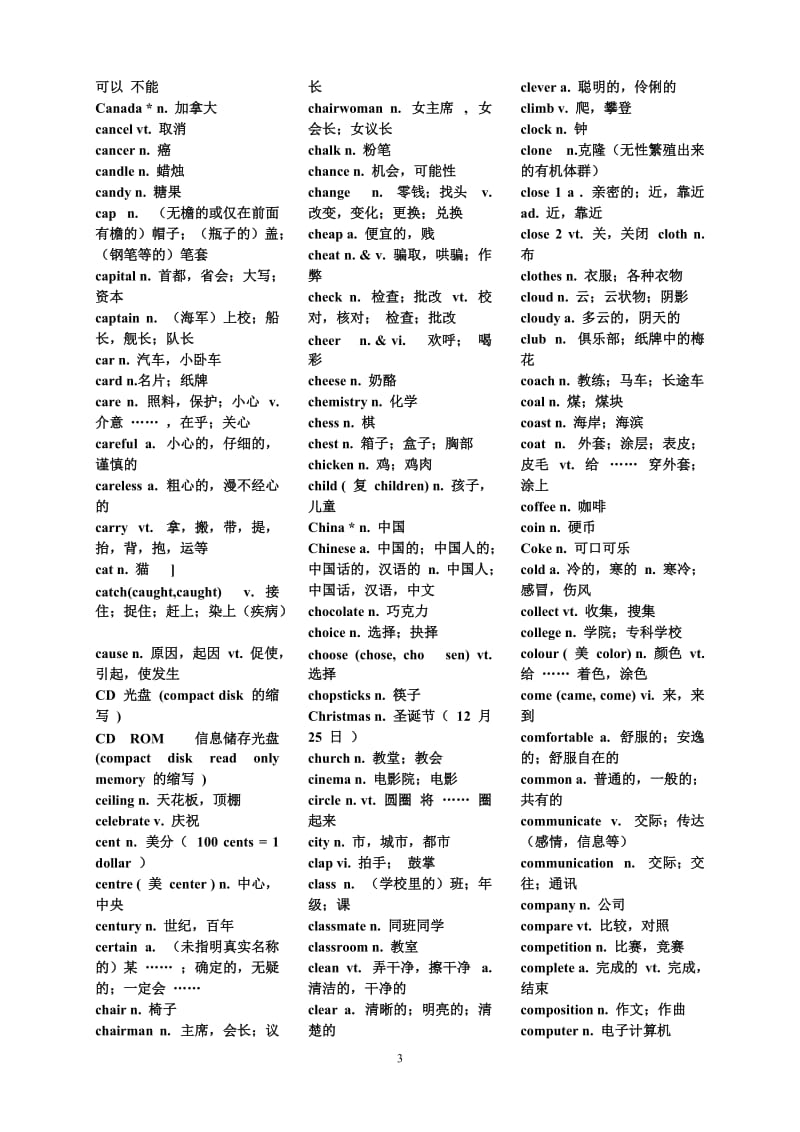 初中英语1600个词组、单词(带中文)打印版_第3页