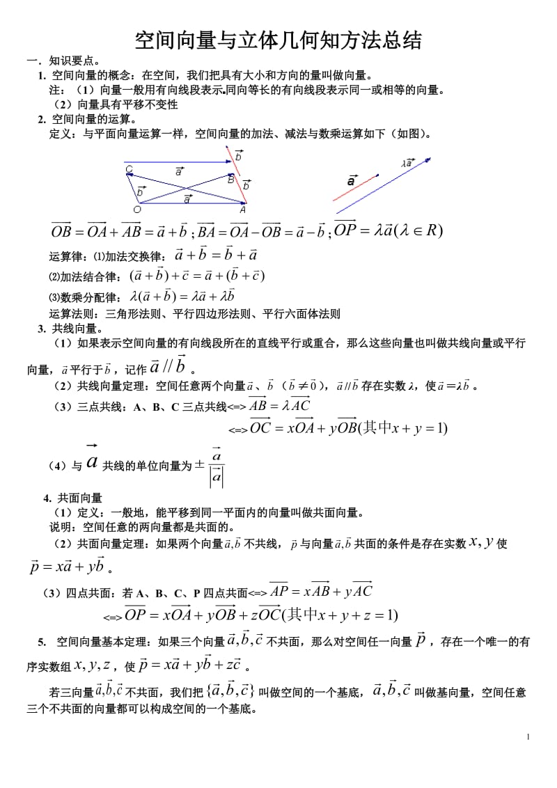 空间向量与立体几何知识点与例题_第1页