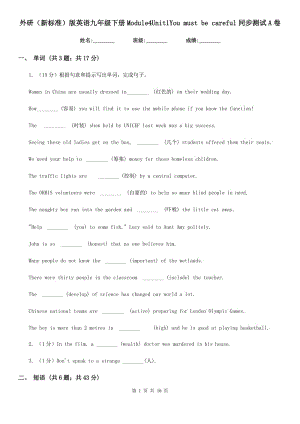 外研（新標(biāo)準(zhǔn)）版英語九年級下冊Module4Unit1You must be careful同步測試A卷