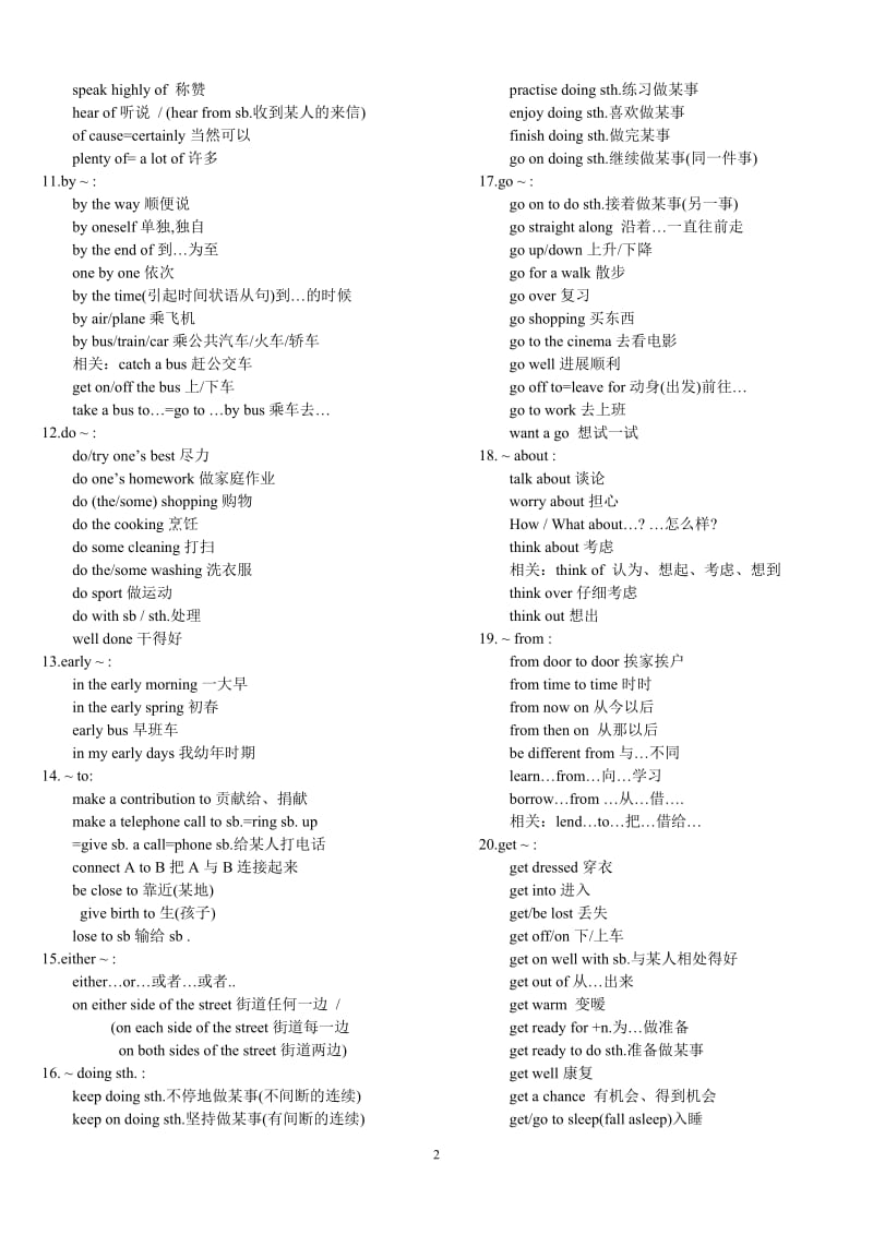 初二英语必背100条重点短语_第2页