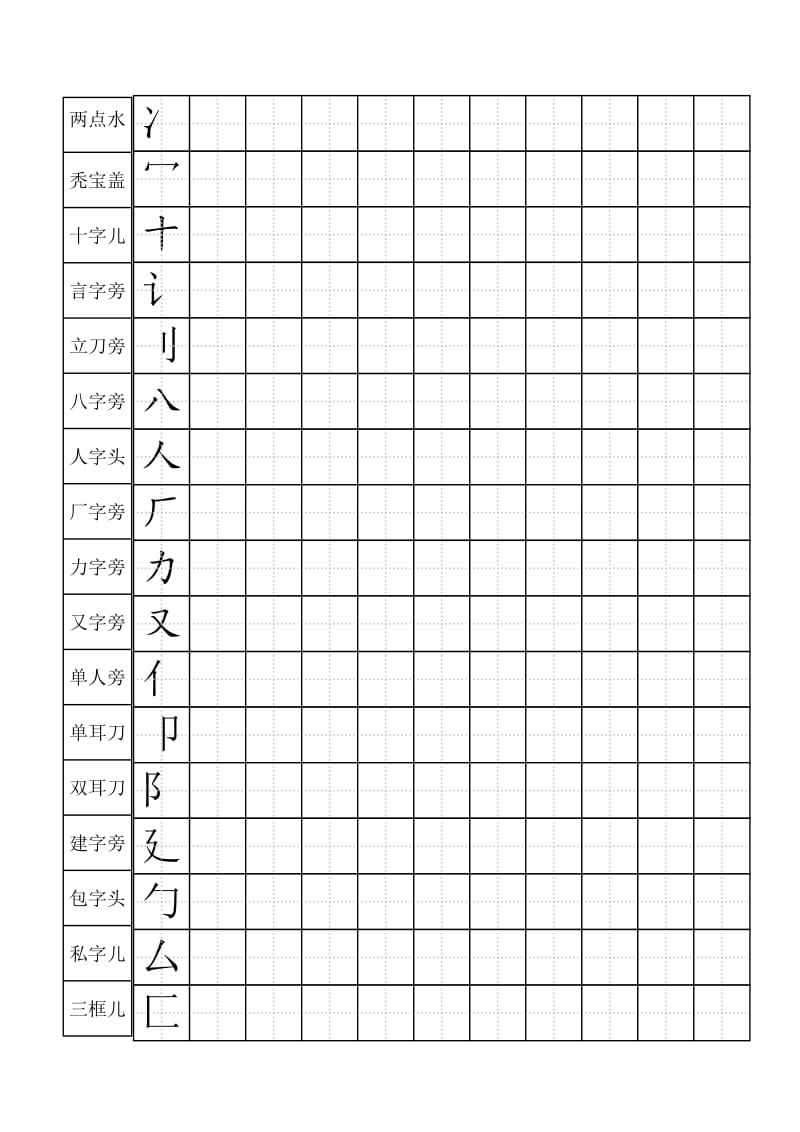 标准田字格偏旁部首儿童练字_第1页