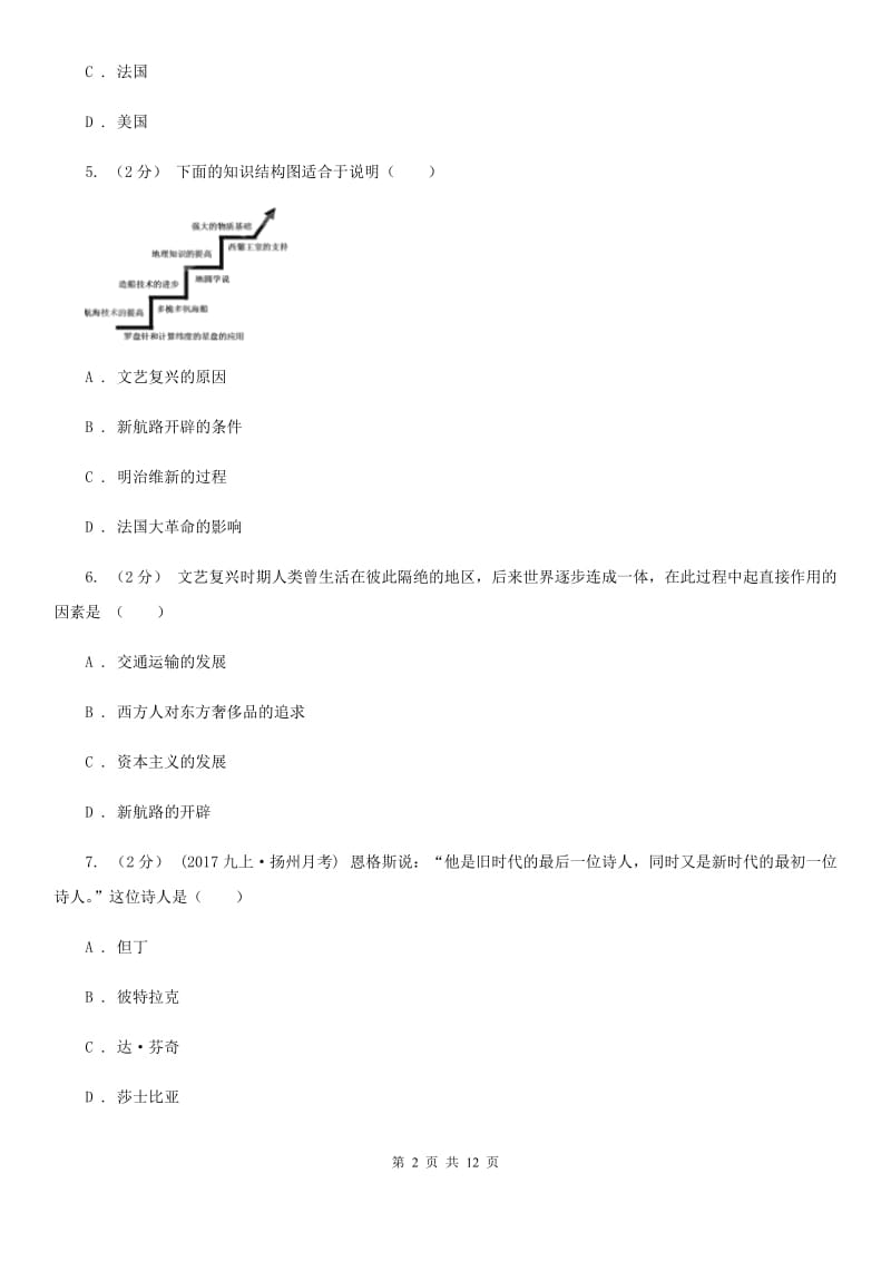 人教版九年级上学期历史第一次月考试卷C卷新版_第2页