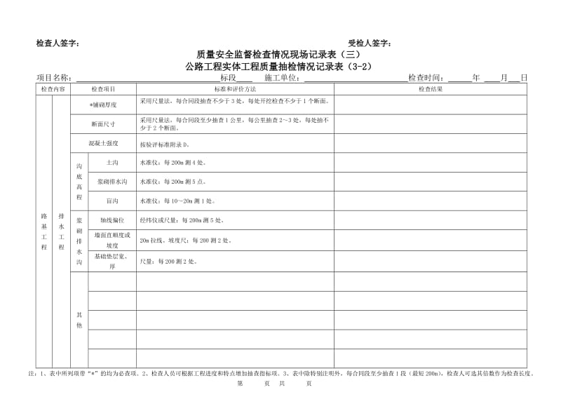 公路工程项目实体质量检查记录表_第2页