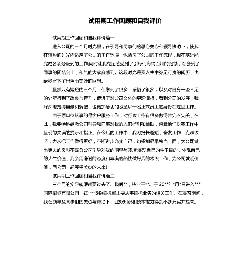 试用期工作回顾和自我评价.docx_第1页