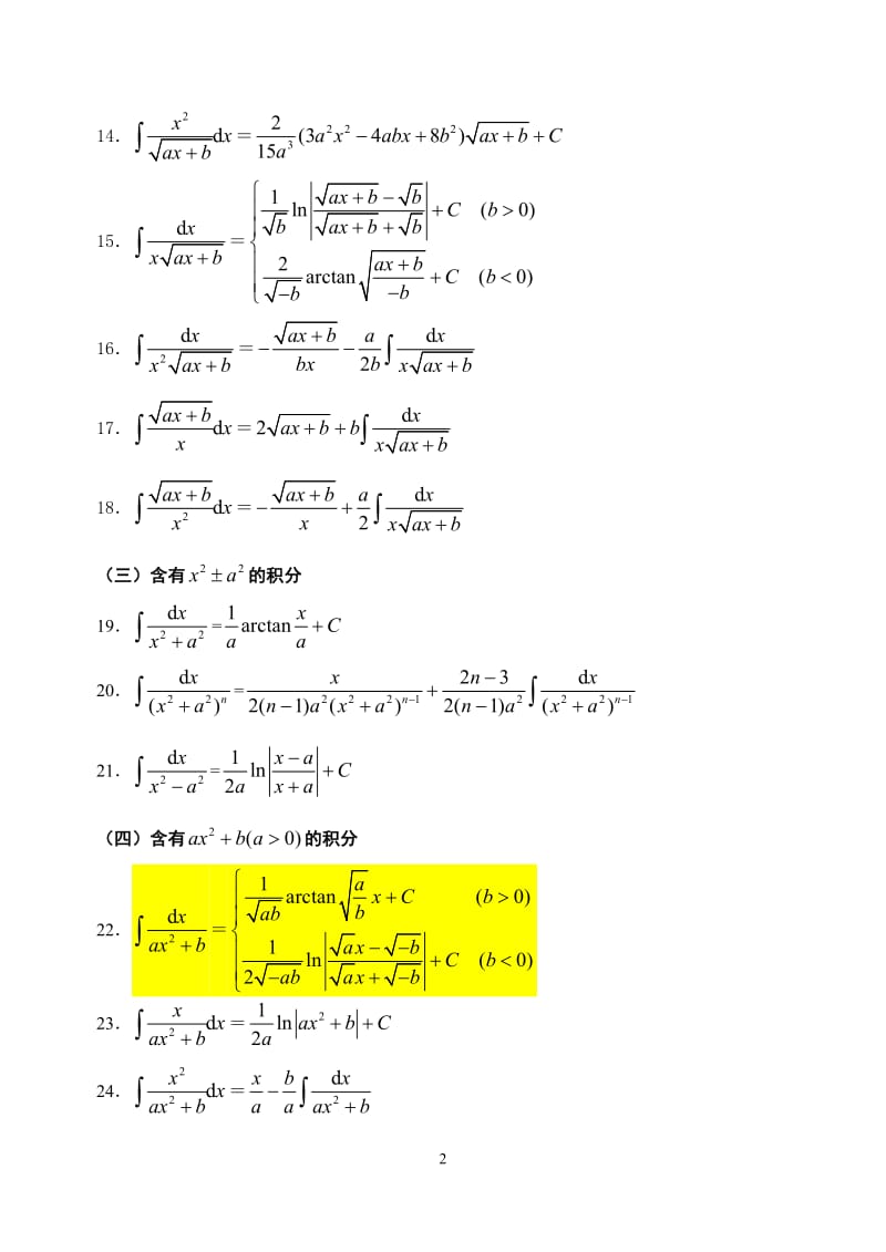 积分公式大全_第2页