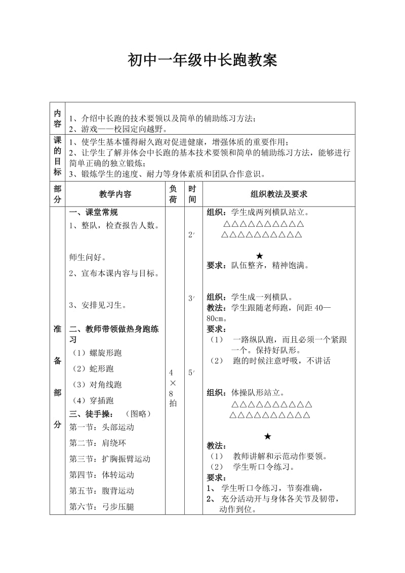 初中一年级中长跑教案_第1页