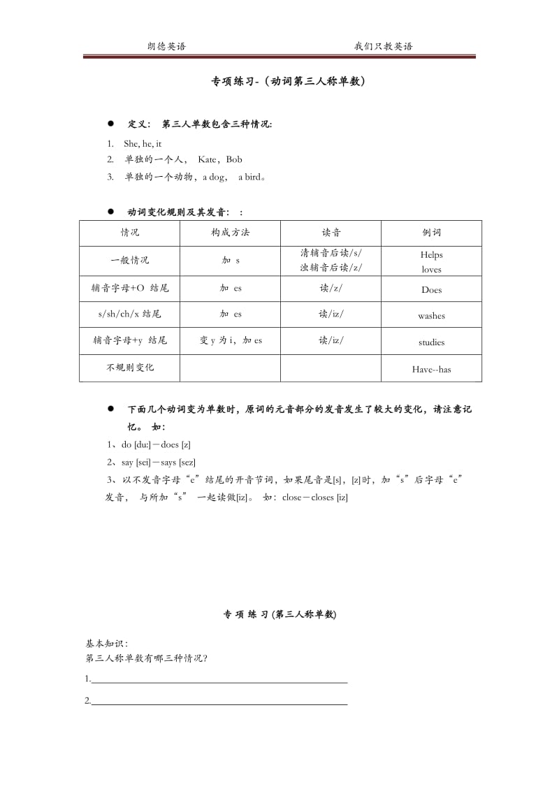 第三人称单数练习题_第1页