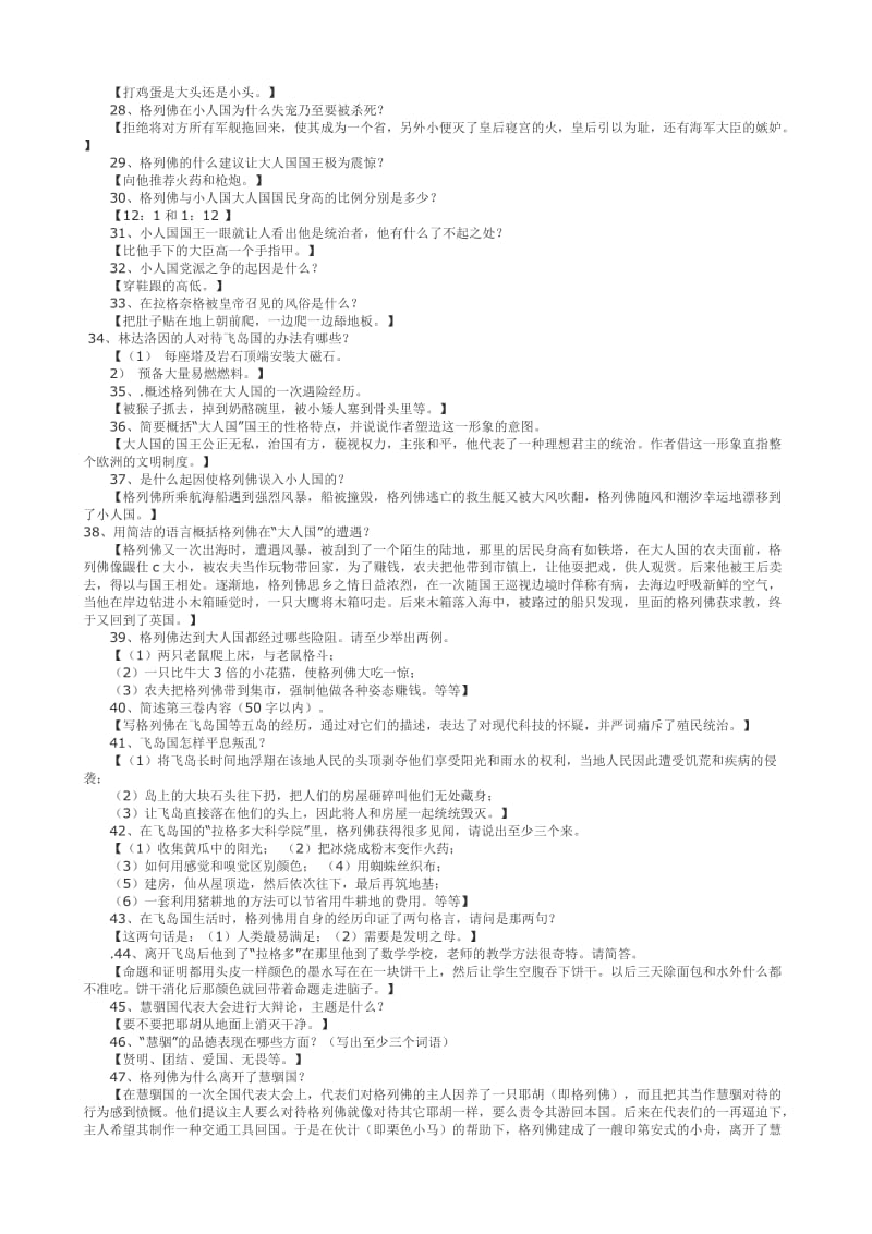 格列佛游记精选50题2015年专题_第2页