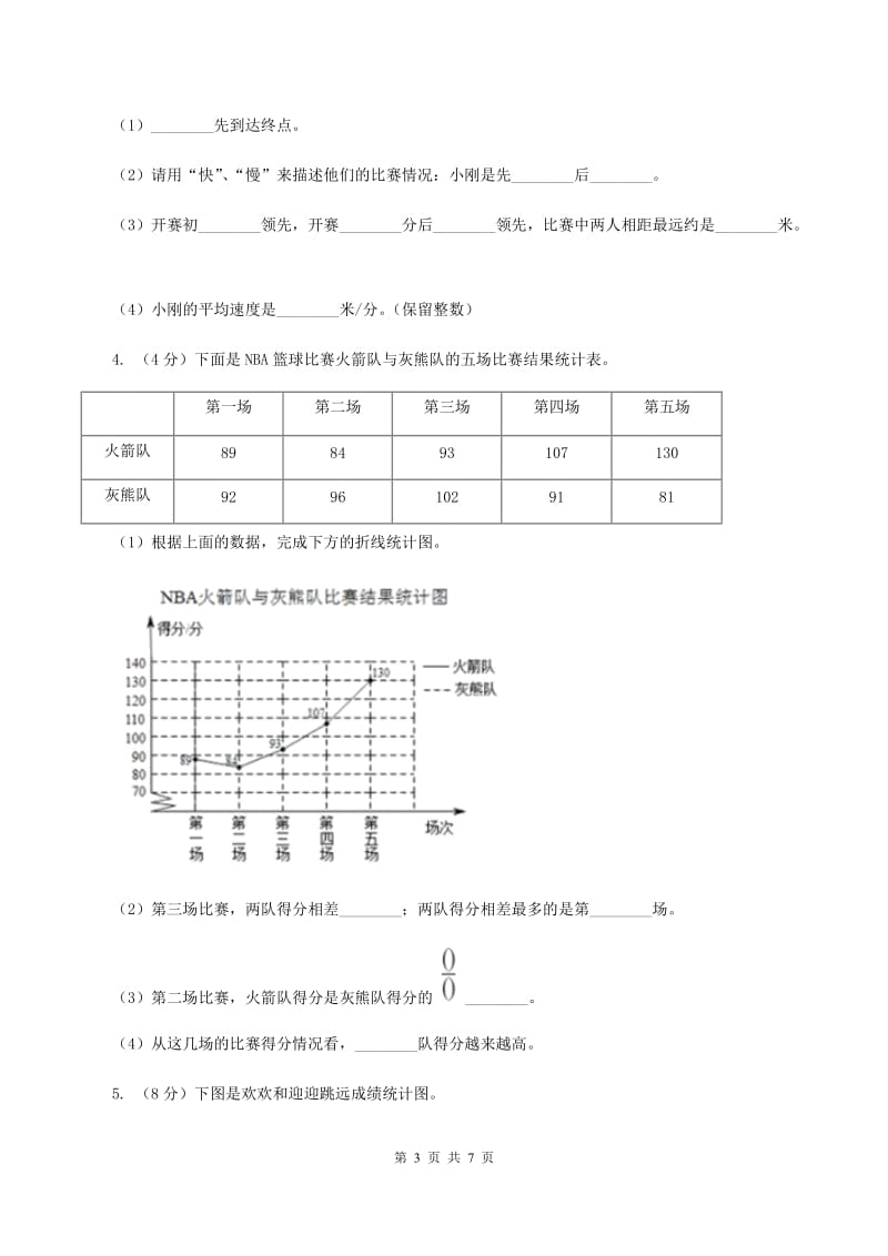 2019-2020学年冀教版小学数学五年级下册 七 折线统计图 同步训练B卷_第3页