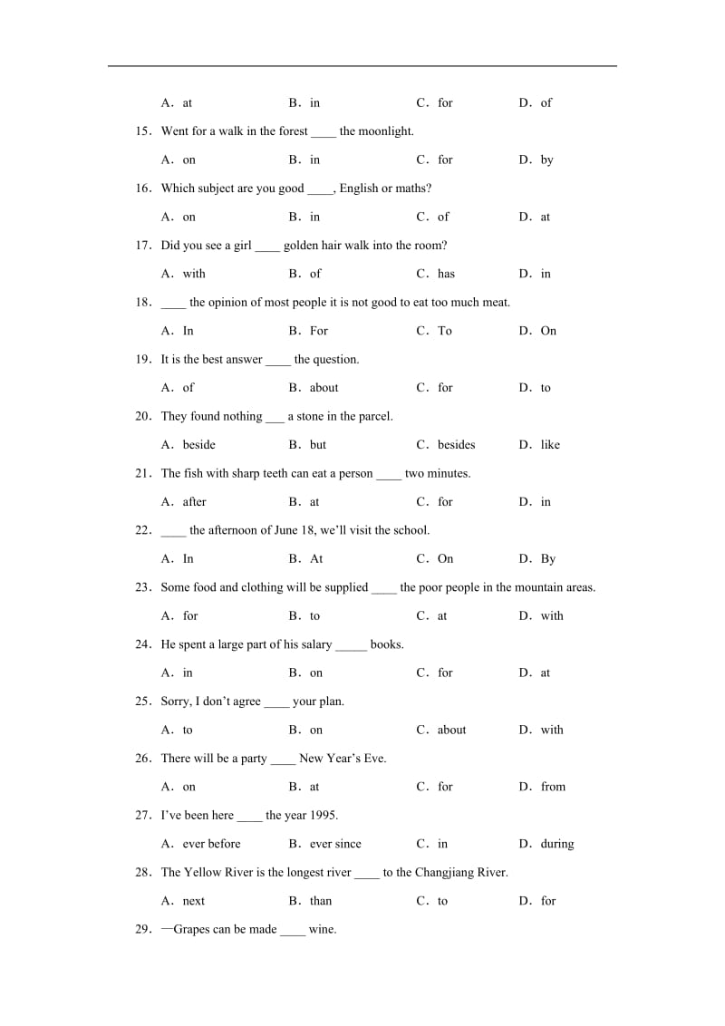 初中英语介词专项练习100例(含答案)_第2页