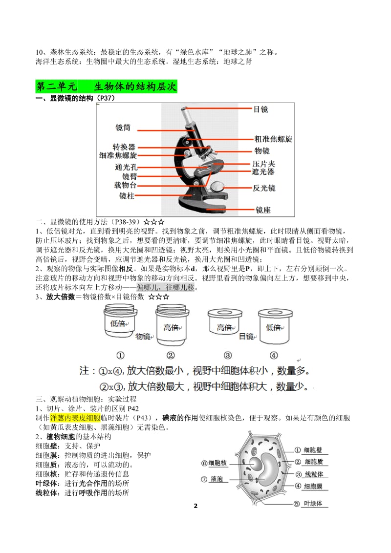 人教版七年级上册生物复习提纲_第2页