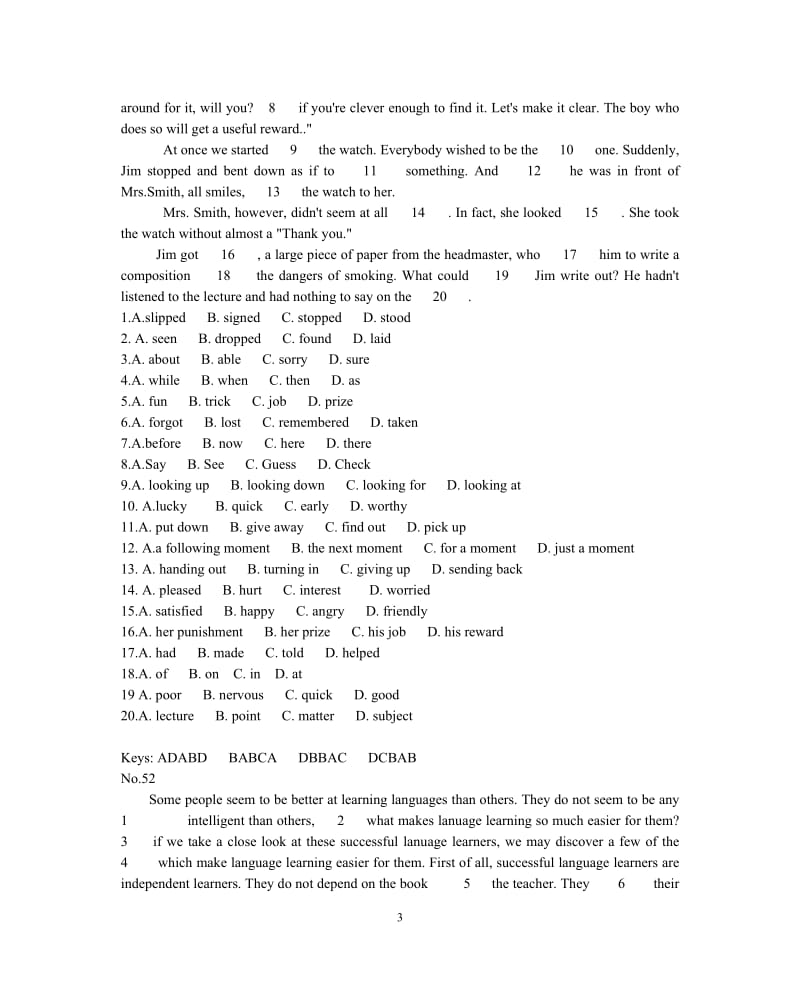 高二英语完型填空练习doc_第3页