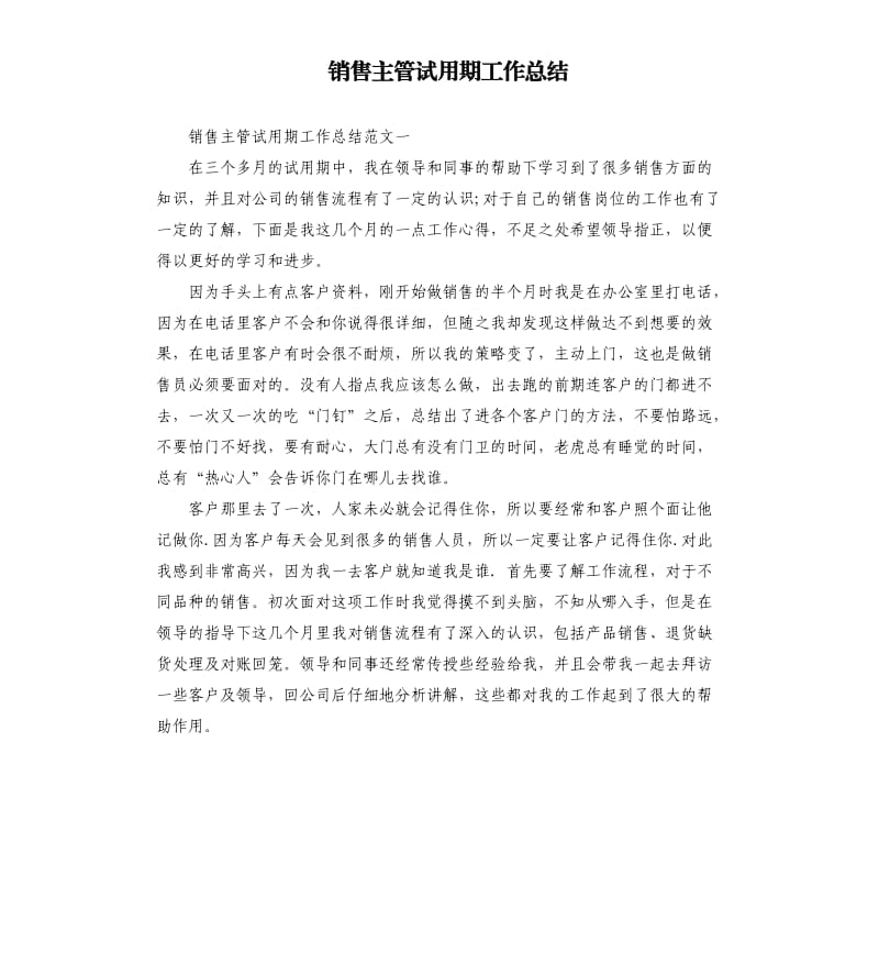 销售主管试用期工作总结（二）.docx_第1页