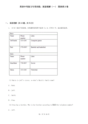 英語中考復(fù)習(xí)專項訓(xùn)練：閱讀理解（一） 圖表類D卷