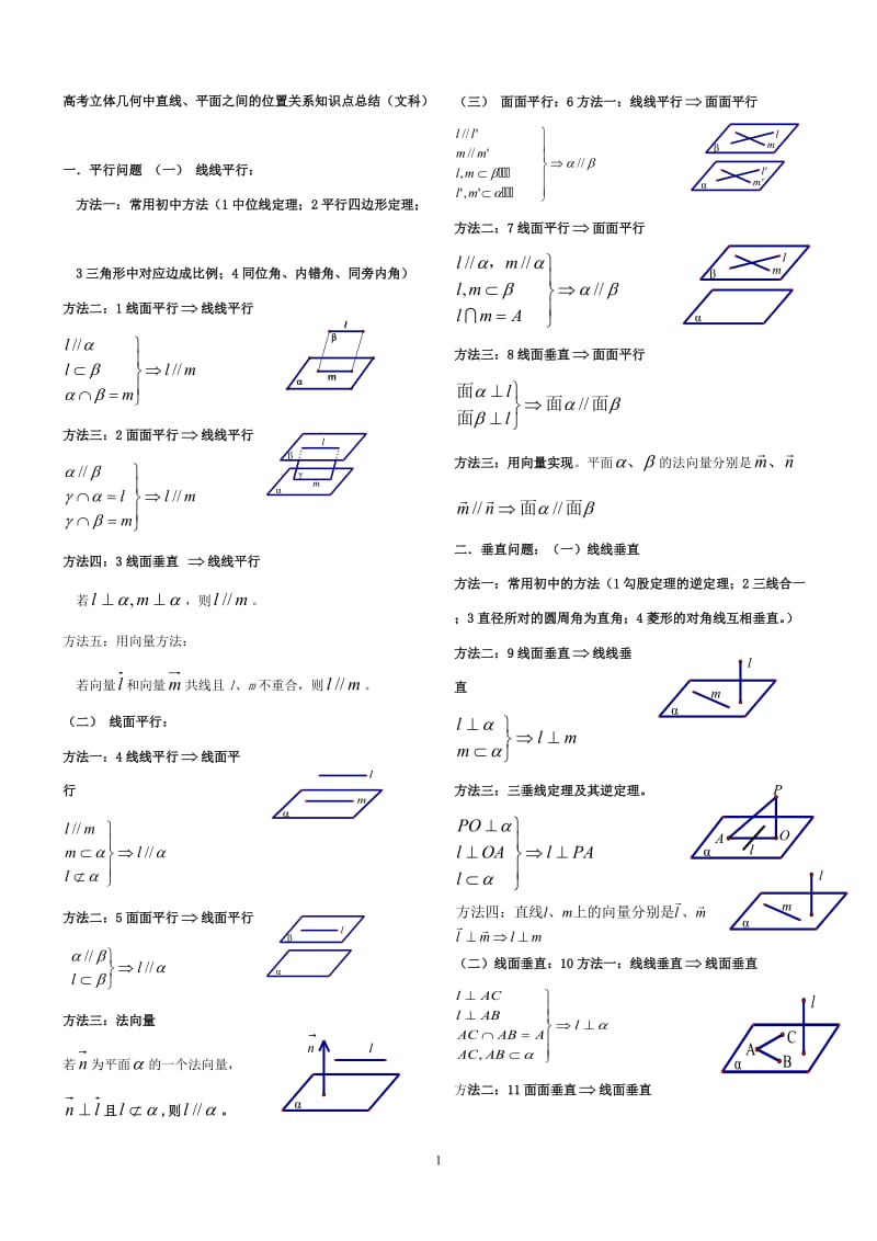 高中文科数学立体几何知识点(大题)_第1页