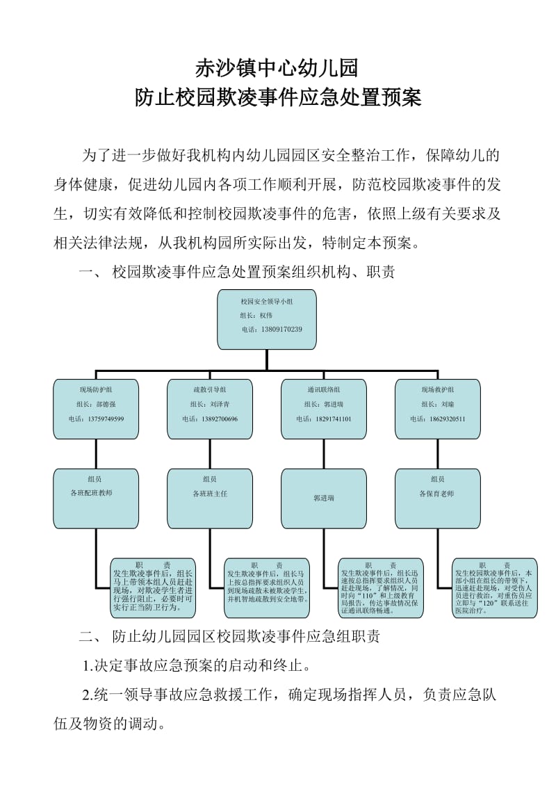 赤沙镇中心幼儿园欺凌处置预案_第1页