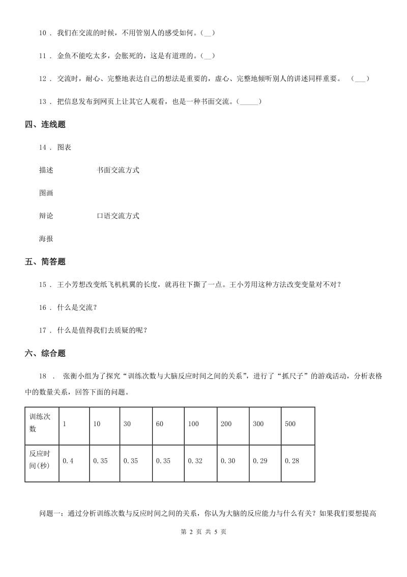 2019-2020年度苏教版科学五年级下册第六单元 交流与质疑测试卷A卷_第2页